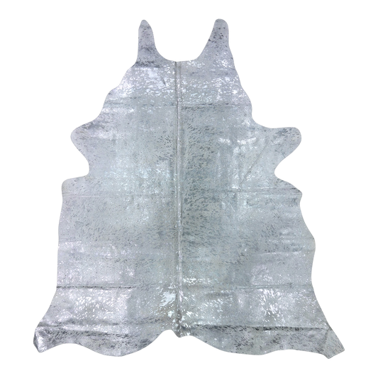 Metallic silver on off-white cowhide rug, cut-out on transparent background