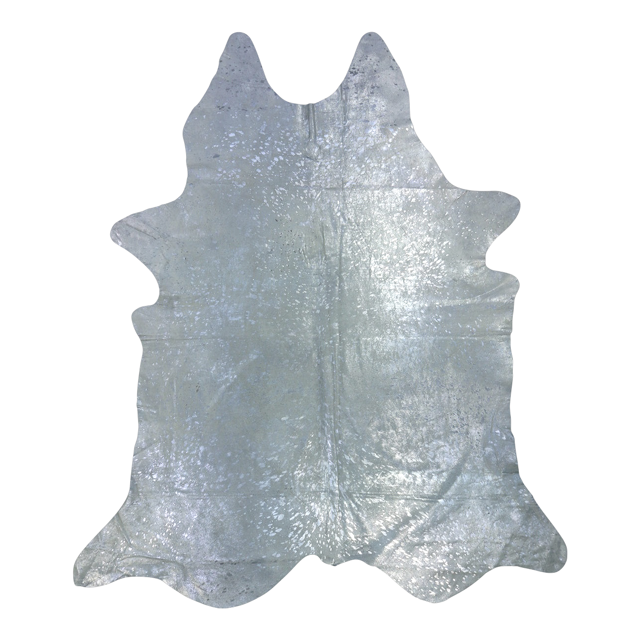 Metallic silver on off-white cowhide rug, cut-out on transparent background