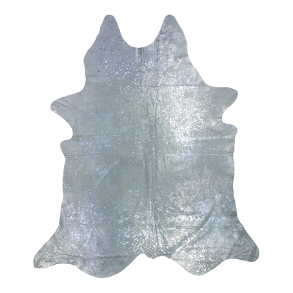 Metallic silver on off-white cowhide rug, cut-out on transparent background
