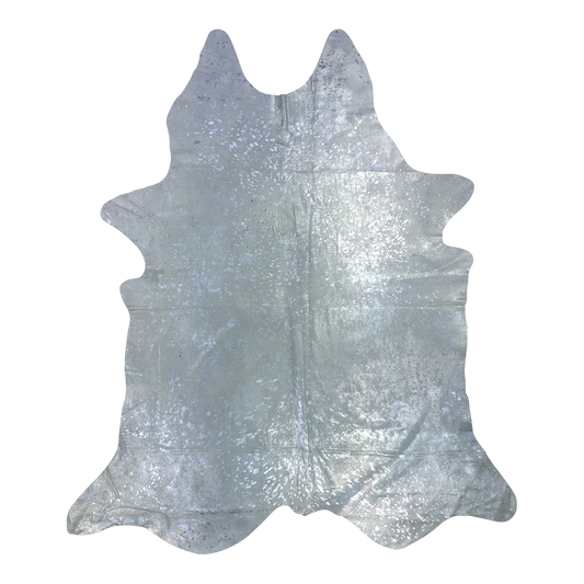 Metallic silver on off-white cowhide rug, cut-out on transparent background