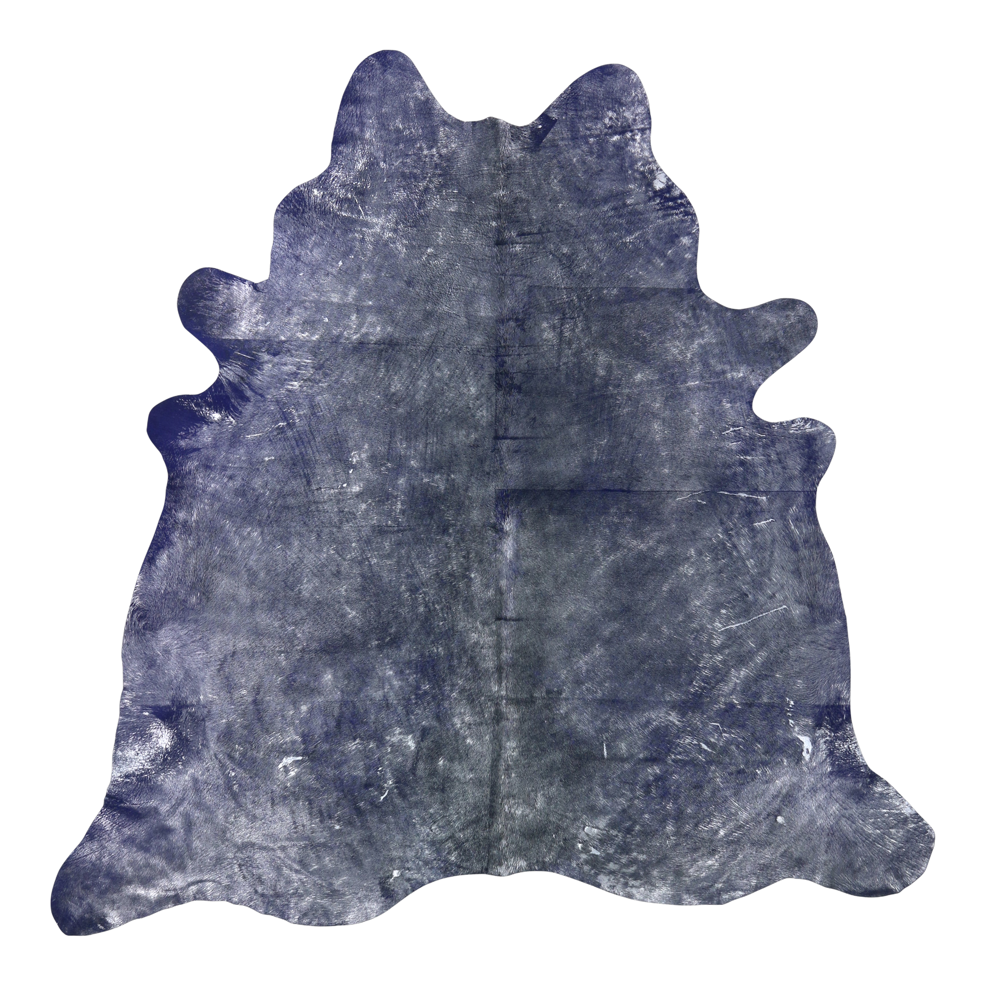 Metallic indigo cowhide rug, cut-out on transparent background