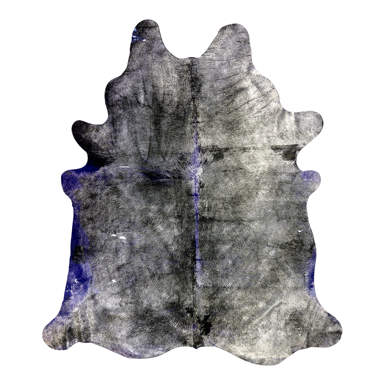 Metallic grey and violet cowhide rug, cut-out on transparent background