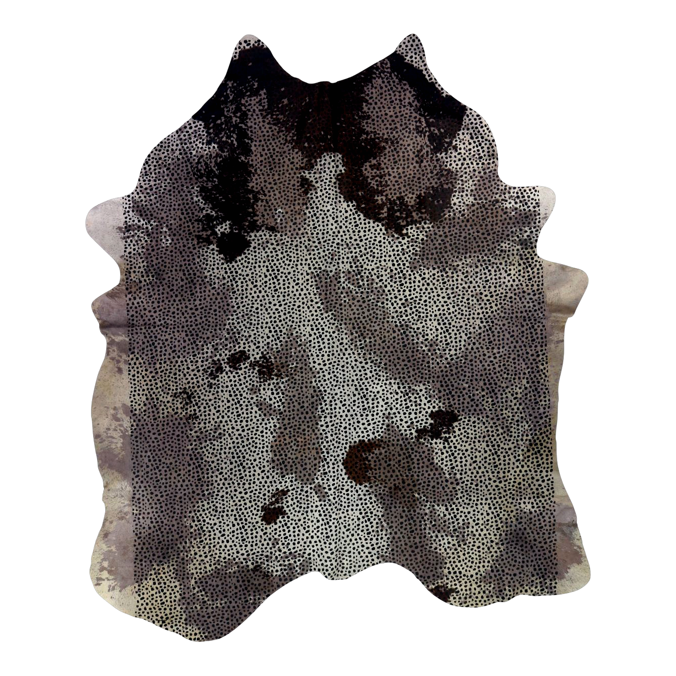 Distressed brown and grey cowhide rug, cut-out on transparent background