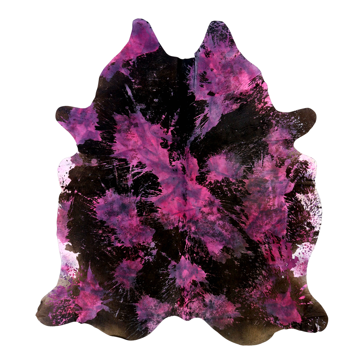 Magenta tie-dye cowhide rug, cut-out on transparent background