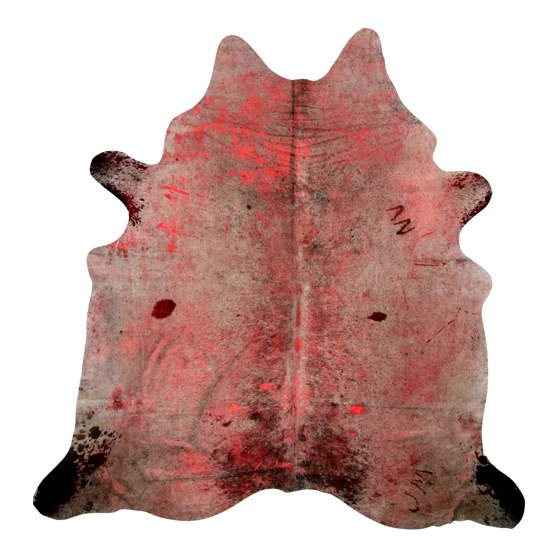 Distressed red cowhide rug, cut-out on transparent background