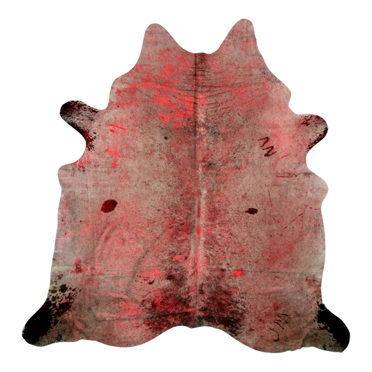 Distressed red cowhide rug, cut-out on transparent background