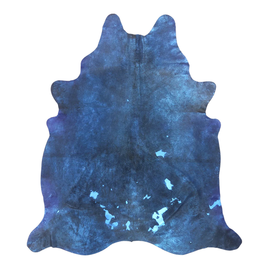 Metallic navy blue cowhide rug, cut-out on transparent background