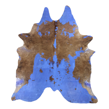 Acid wash blue brindle cowhide rug, cut-out on transparent background