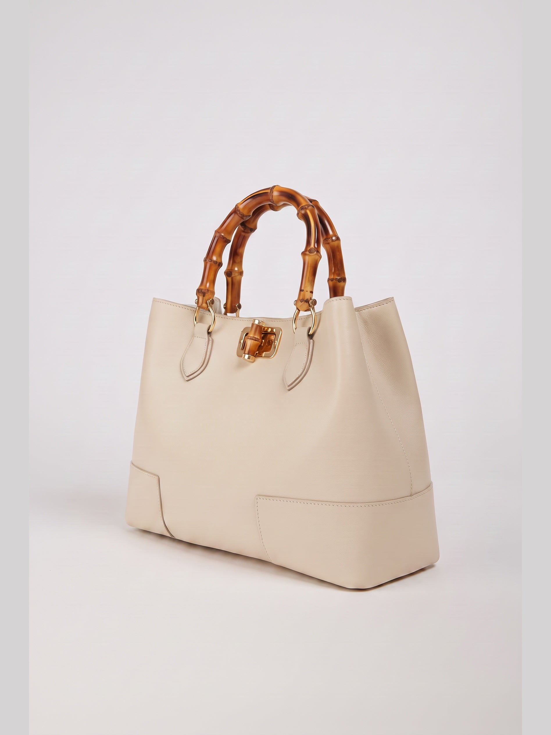 Ginevra Bamboo-Handle Leather Bag by Clemés in White, studio shot