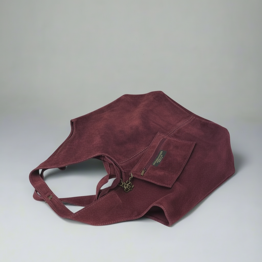 Giannina Suede Leather Shoulder Tote Bag With Internal Pouch by Clemés (Mulberry)