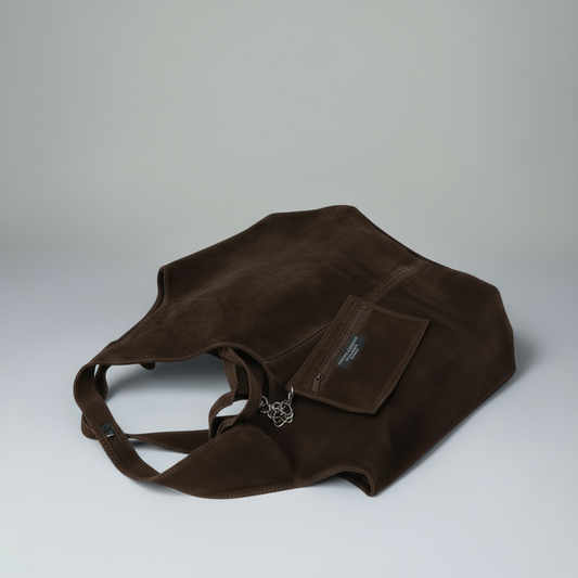 Giannina Suede Leather Shoulder Tote Bag With Internal Pouch by Clemés (Dark Chocolate)