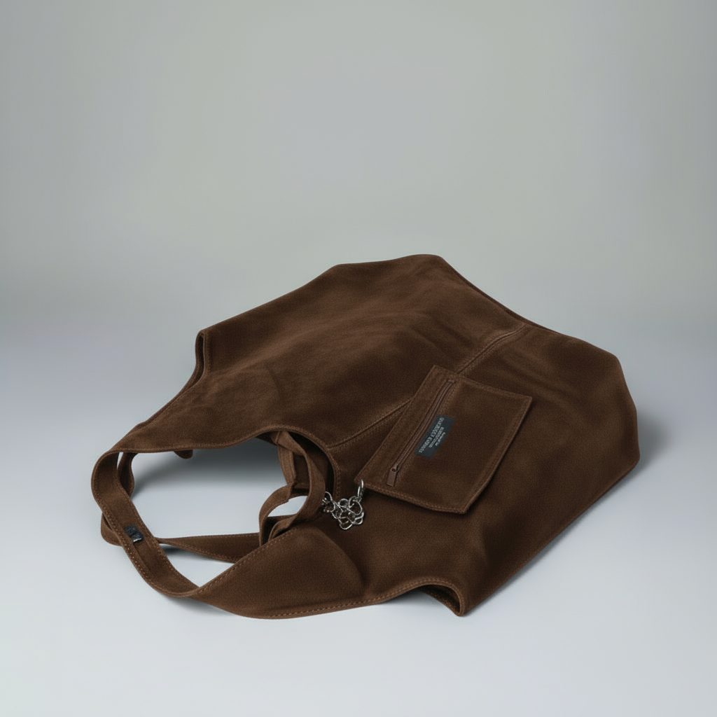 Giannina Suede Leather Shoulder Tote Bag With Internal Pouch by Clemés (Chocolate)