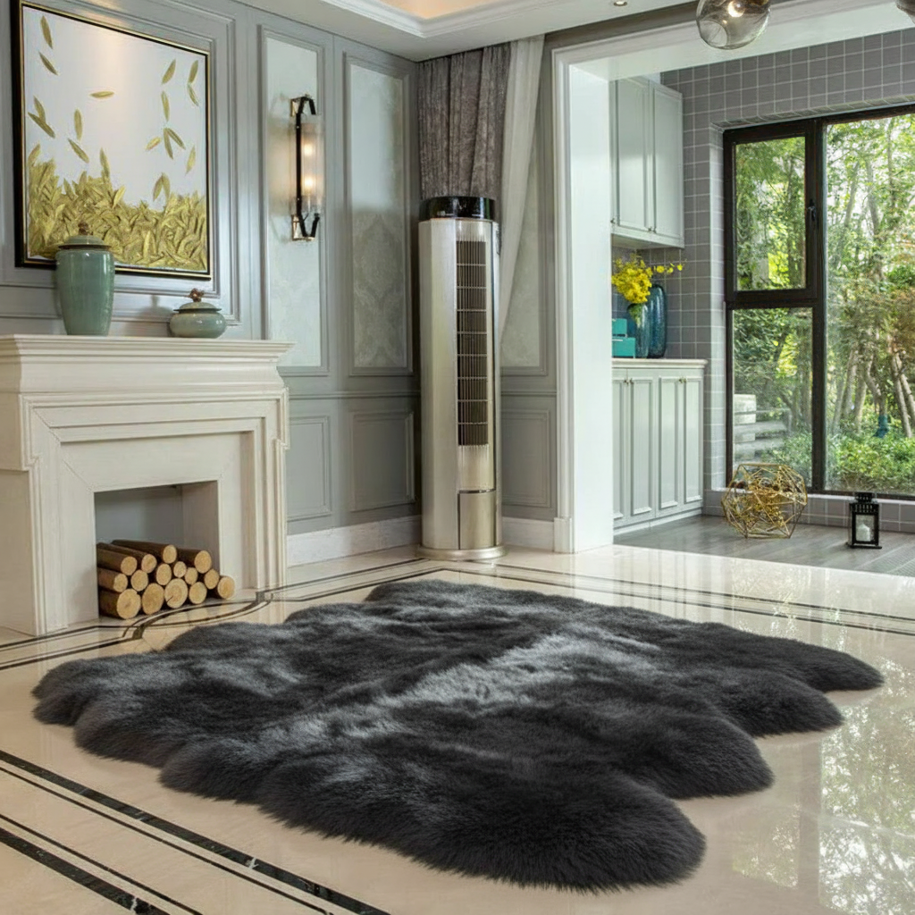 Natural Premium New Zealand Sheepskin Rug & Throw, Octo, L200 x W180 cm (3 Colours)