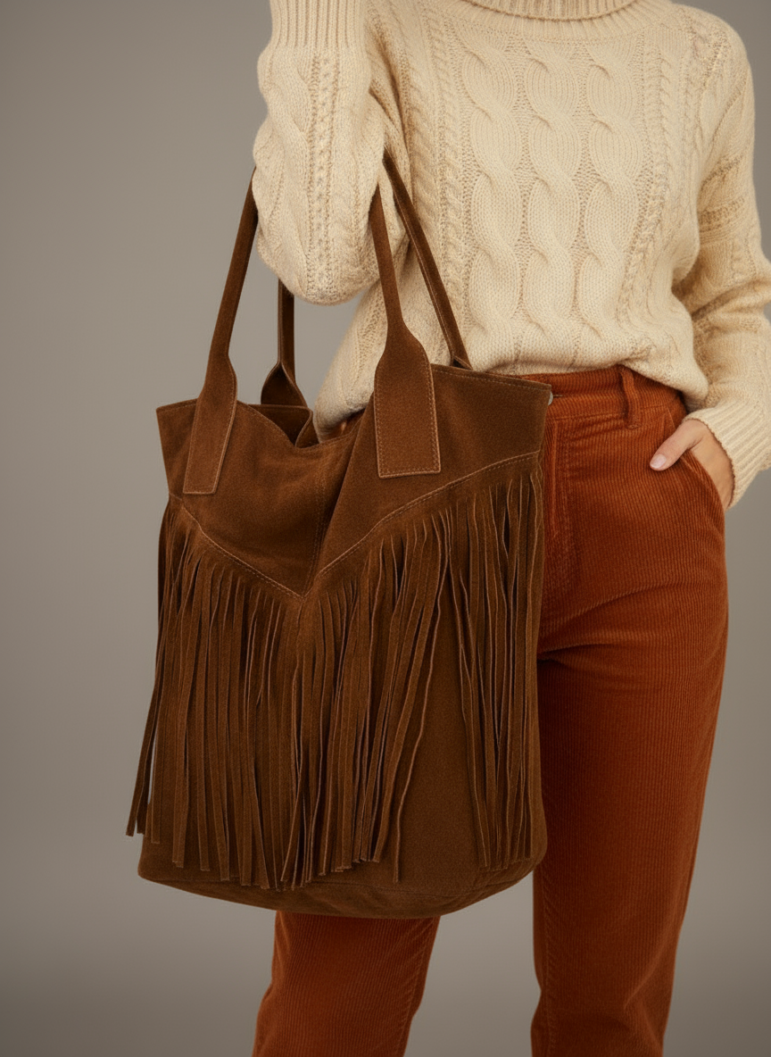 Isadora Suede Fringe Leather Tote Bag with Matching Jewellery Case by Clemés (4 Colours)