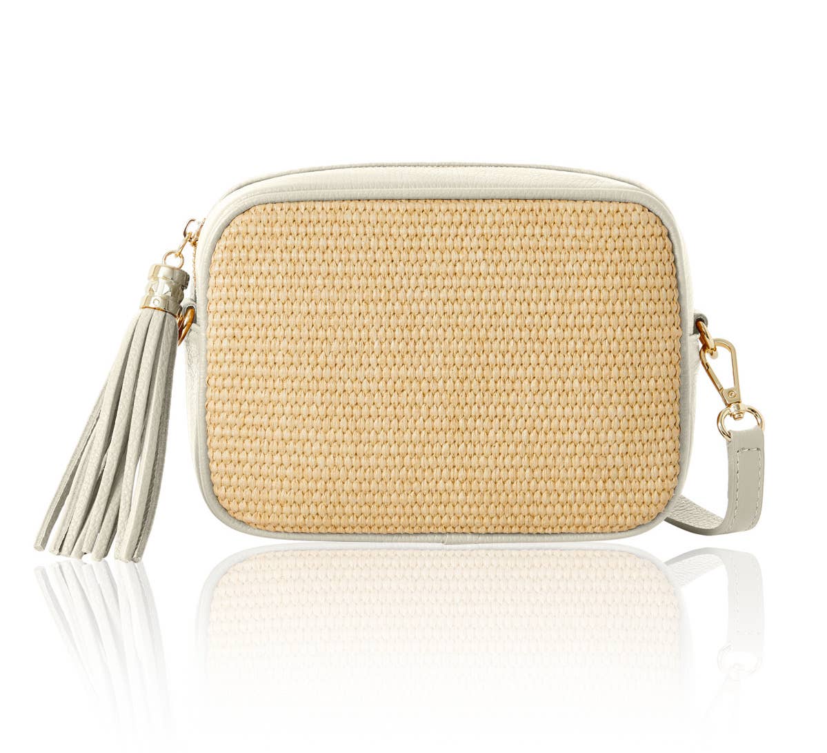 Éloise Raffia & Leather Tassel Camera Crossbody Bag by Clemés