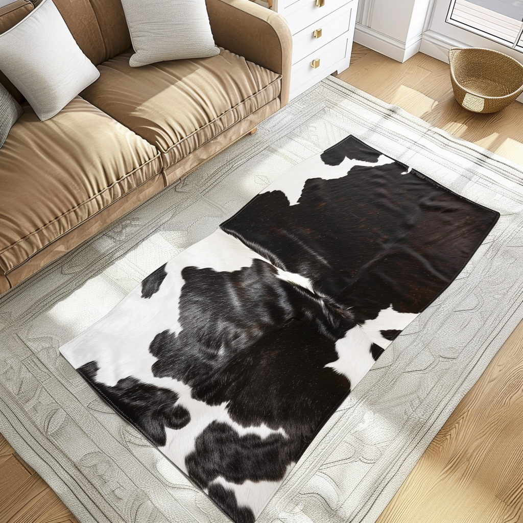 Natural Cowhide Rug/Runner, Black & Ivory, W50 x L150 cm