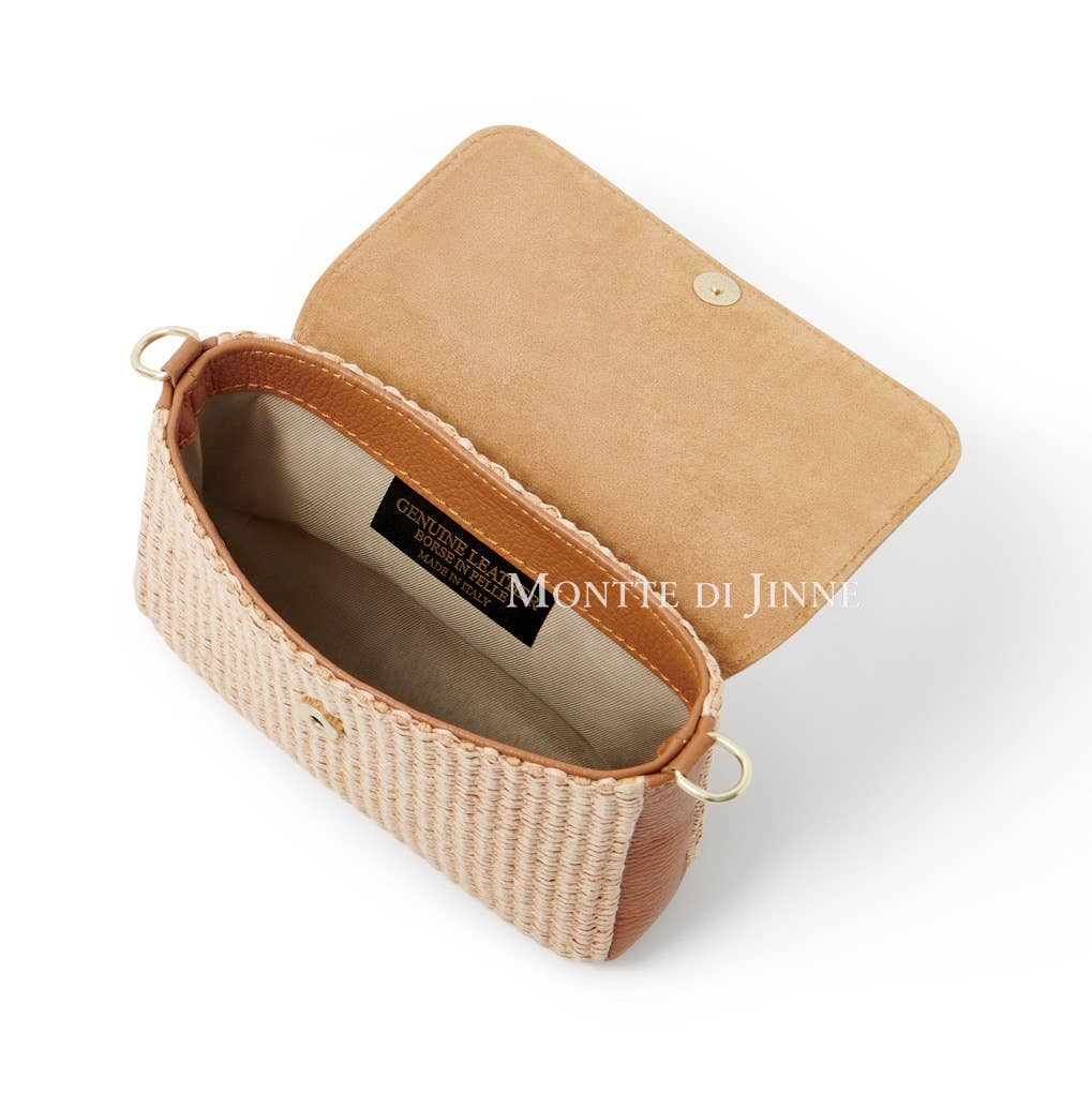Élodie Raffia  & Leather Flap Crossbody Bag
