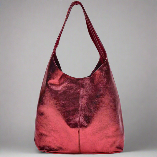 Silvia Metallic Suede Leather Slouch Shoulder Bag by Clemés (7 Colours)