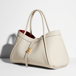 Bianca Large Leather Handbag by Clemés in Ivory, three-quarter studio shot on grey background