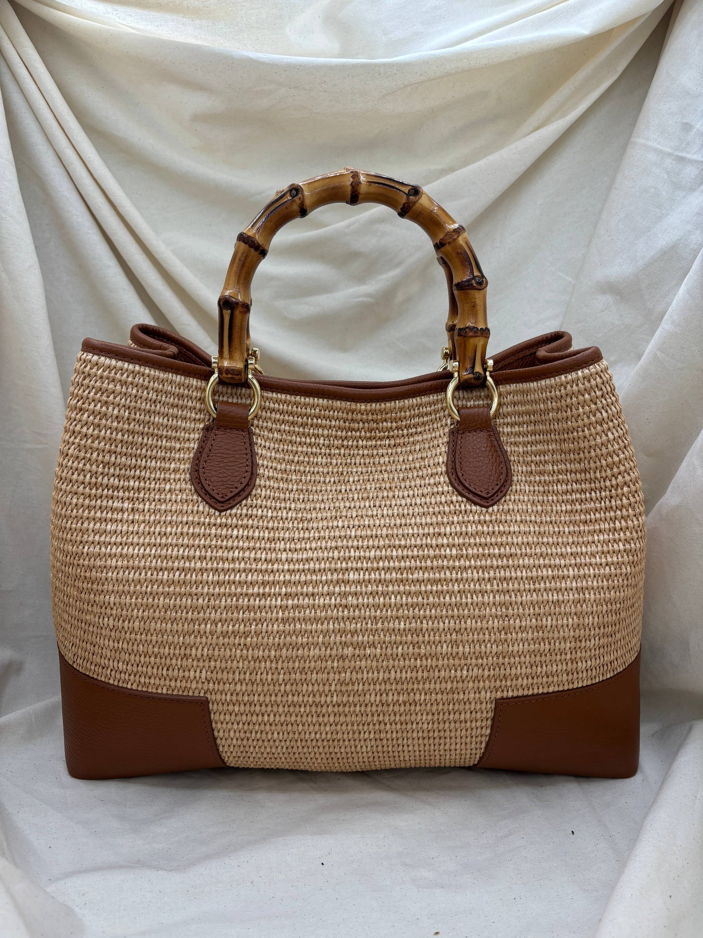 Ginevra Bamboo-Handle Raffia Bag by Clemés