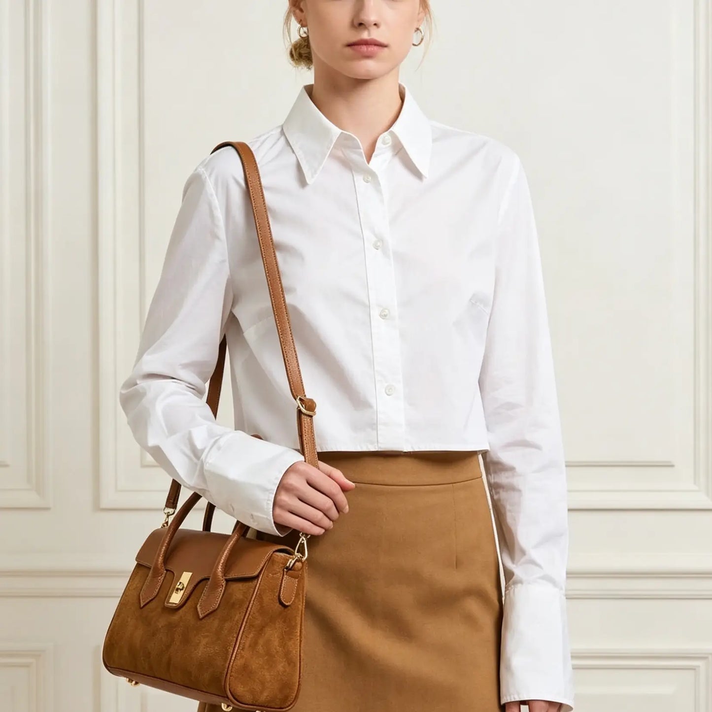 Nina Suede & Leather Satchel Bag by Clemés