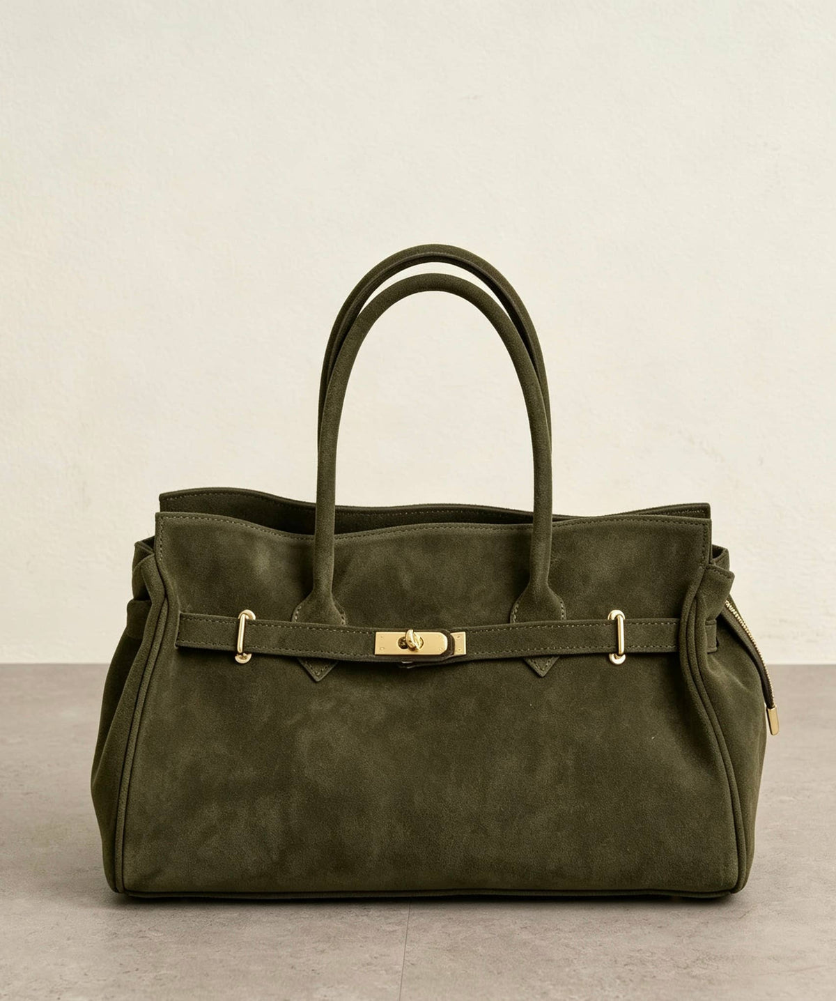 Zoe Suede Tote by Clemés - Olive - front