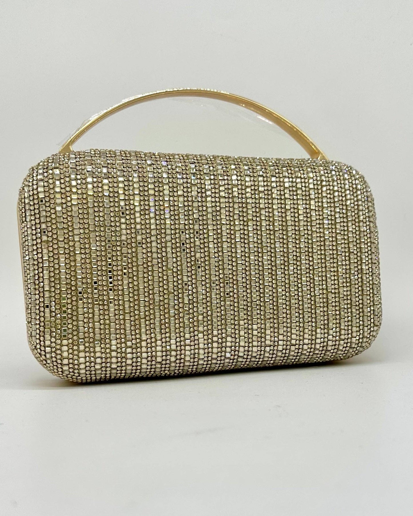 Odette Crystal Minaudière Clutch with Gold Handle by Clemés