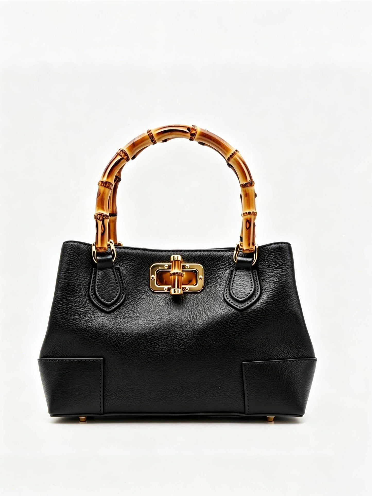 Medium Ginevra bamboo-handle leather bag in Black by Clemés