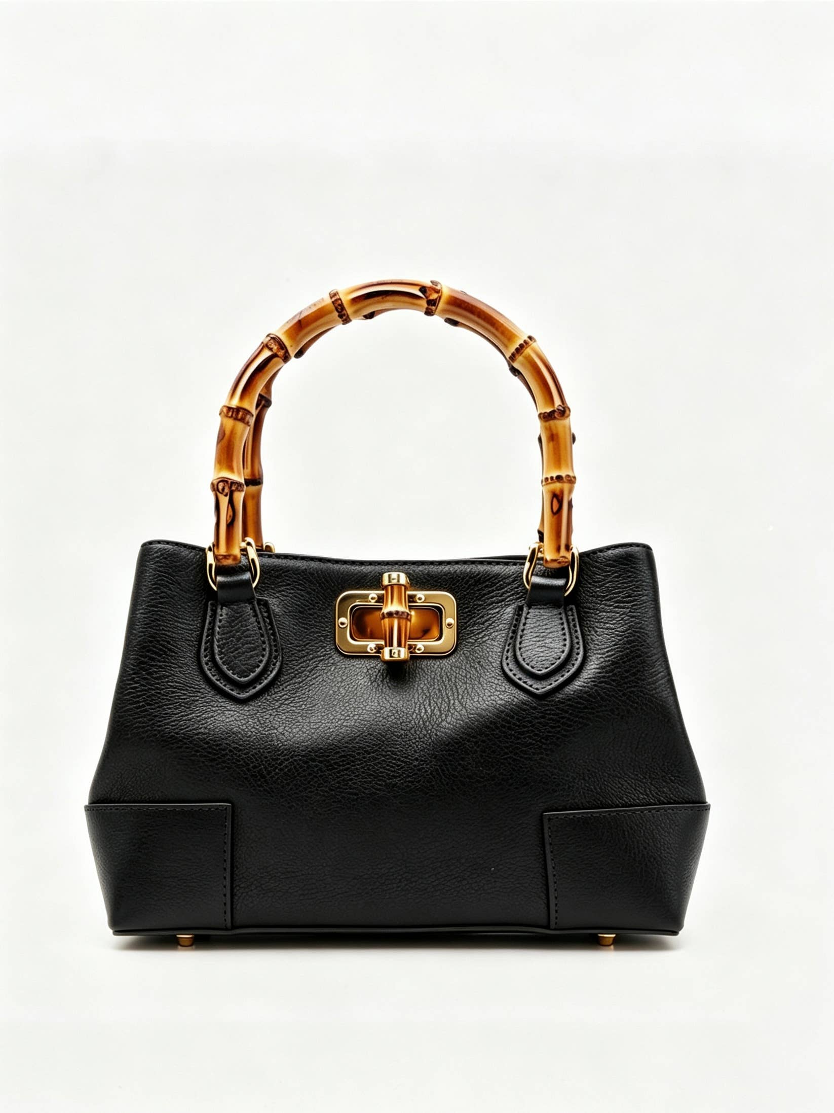 Medium Ginevra bamboo-handle leather bag in Black by Clemés