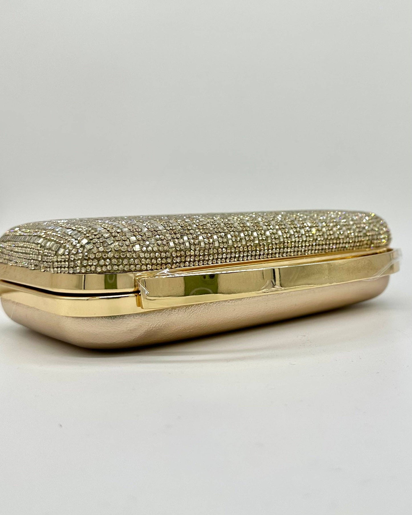 Odette Crystal Minaudière Clutch with Gold Handle by Clemés