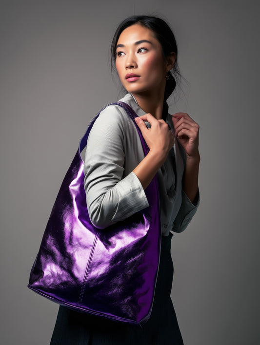 Silvia Metallic Suede Leather Slouch Shoulder Bag by Clemés (8 Colours)