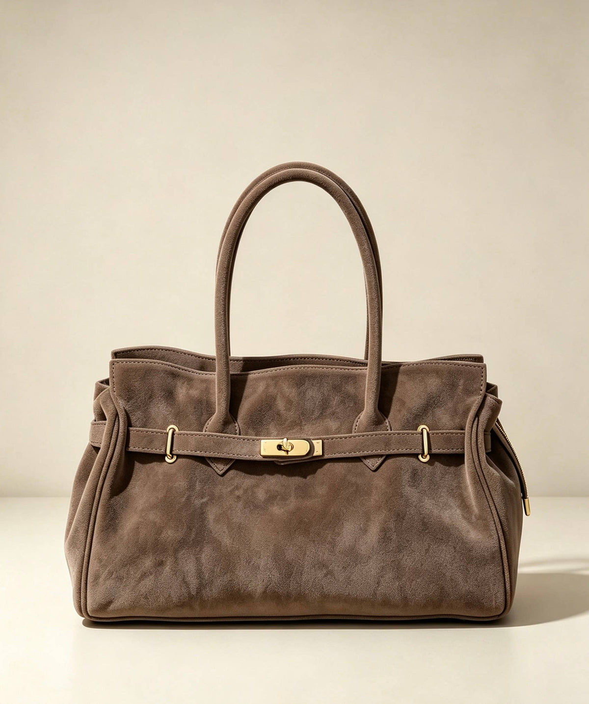 Zoe Suede Tote by Clemés - Taupe - front