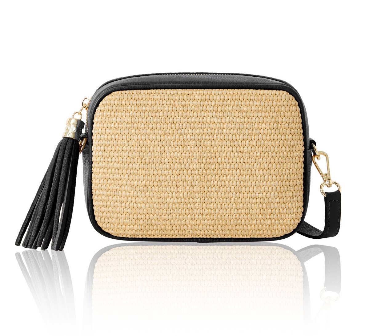Éloise Raffia & Leather Tassel Camera Crossbody Bag by Clemés