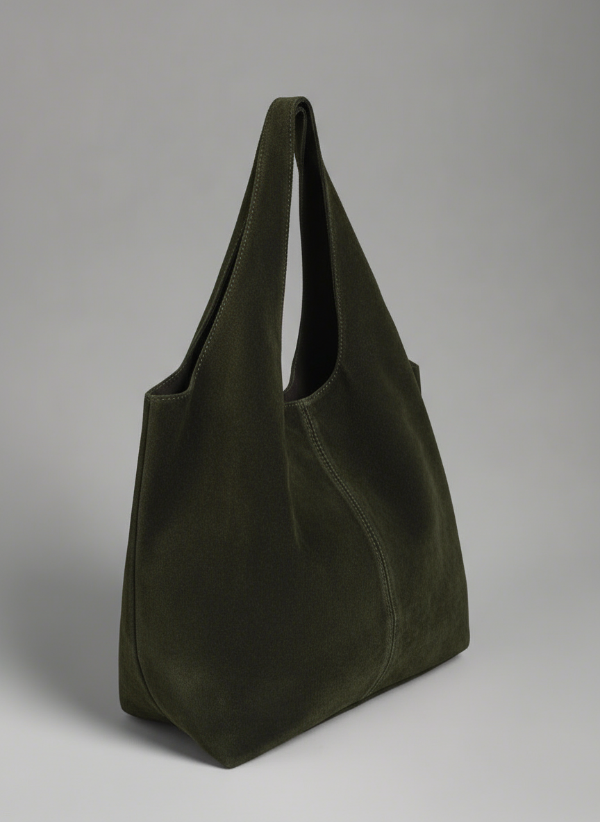 Giannina Suede Leather Shoulder Tote Bag With Internal Pouch by Clemés (Dark Olive)