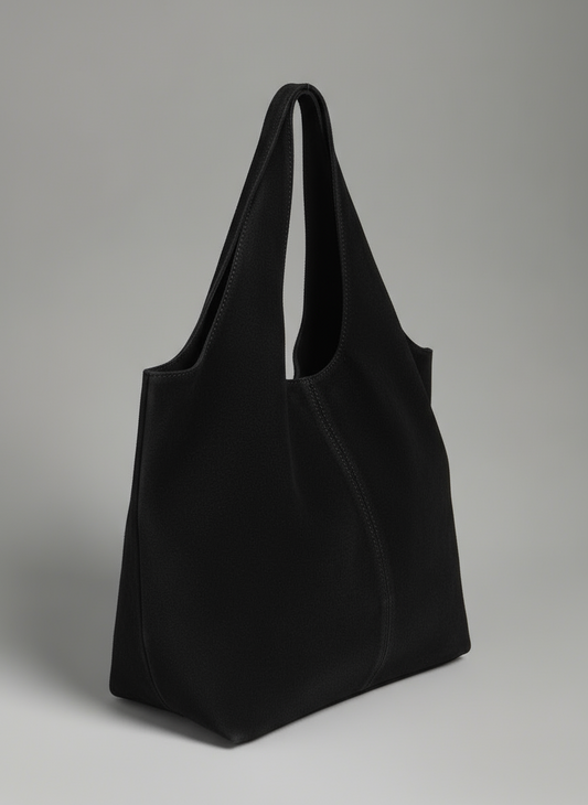 Giannina Suede Leather Shoulder Tote Bag With Internal Pouch by Clemés (Black)