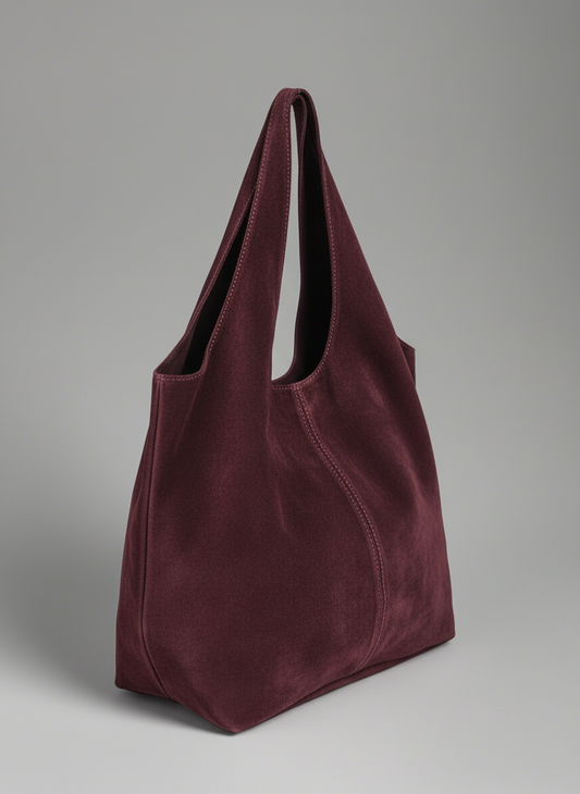 Giannina Suede Leather Shoulder Tote Bag With Internal Pouch by Clemés (Mulberry)