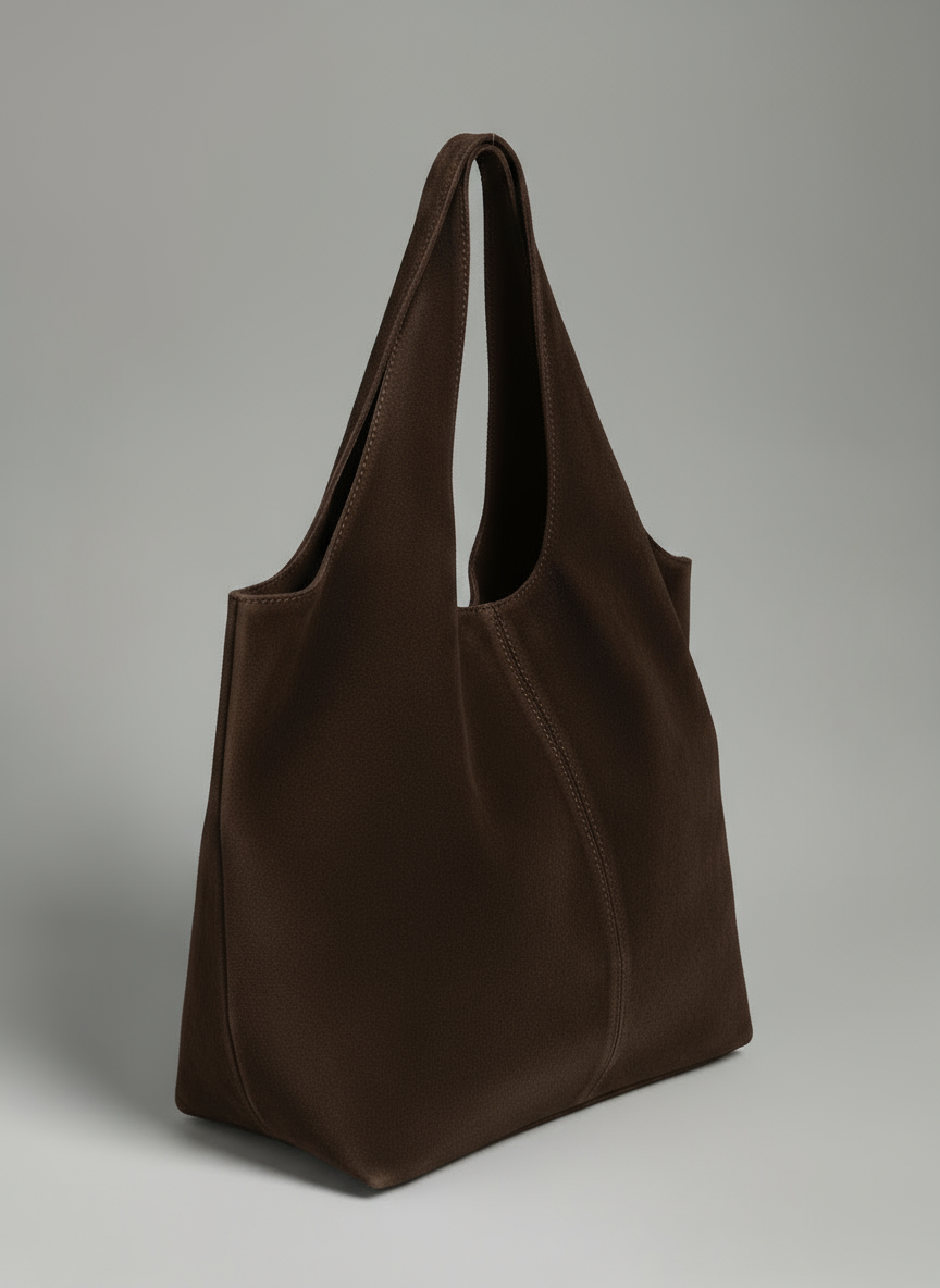 Giannina Suede Leather Shoulder Tote Bag With Internal Pouch by Clemés (Dark Chocolate)