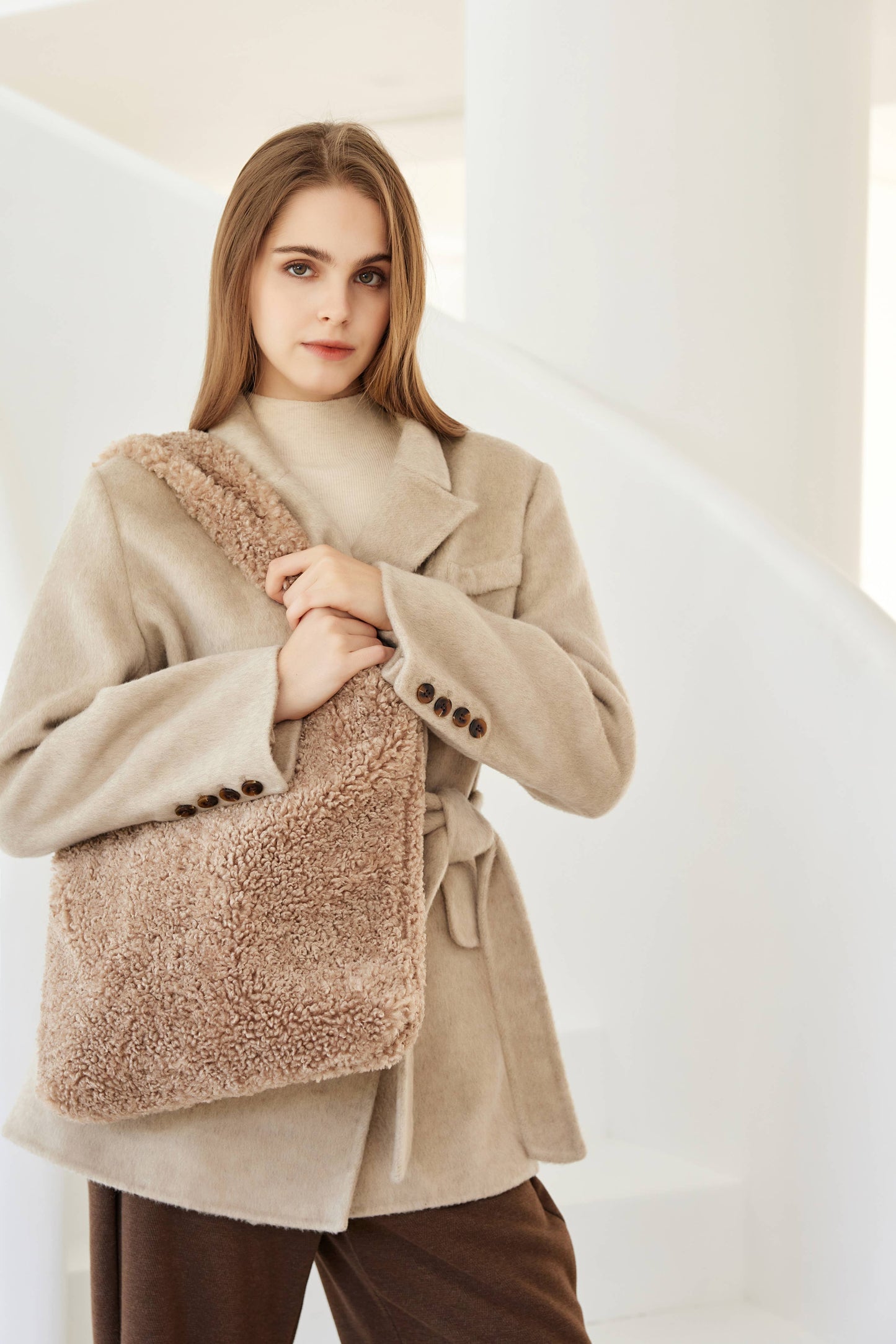 Delphine Faux Shearling Tote Shoulder Bag by Clemés