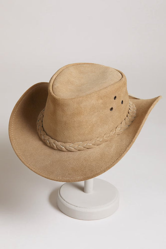 Genuine Suede Leather Handmade Western Cowboy Hat, Maven, Camel