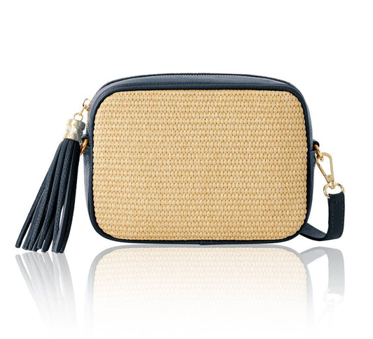 Éloise Raffia & Leather Tassel Camera Crossbody Bag by Clemés