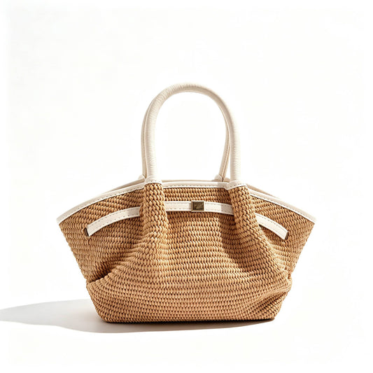 Serafina Mini Raffia & Leather Tote by Clemés