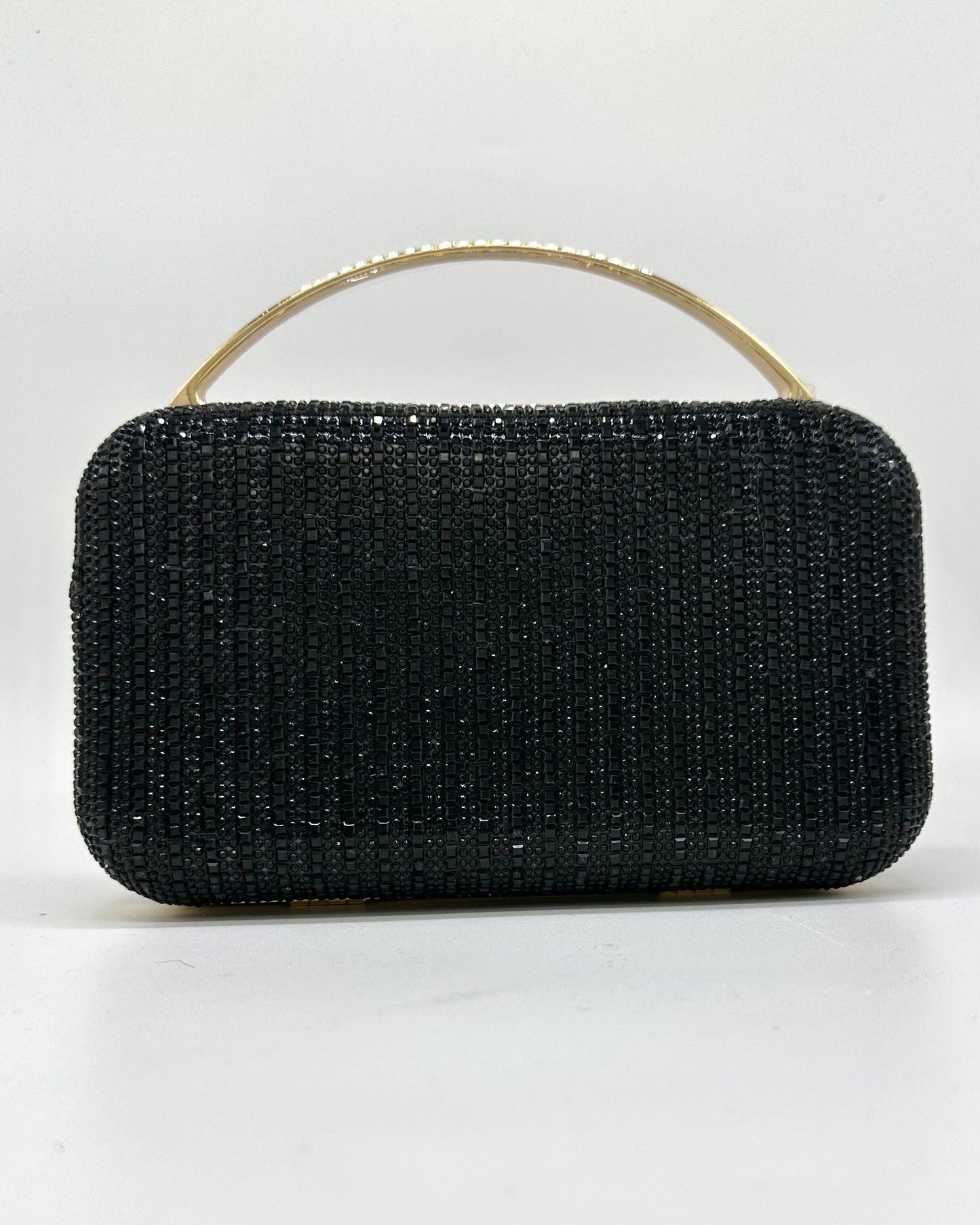 Odette Crystal Minaudière Clutch with Gold Handle by Clemés