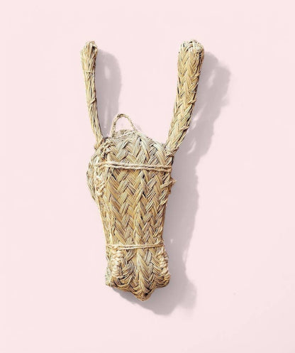 Handwoven Straw Donkey Head Wall Decor –Rustic Animal Trophy