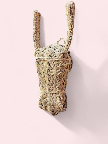 Handwoven Straw Donkey Head Wall Decor –Rustic Animal Trophy