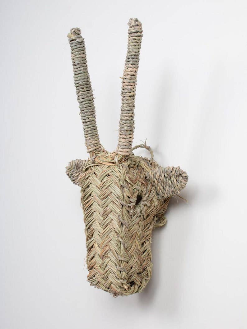 Handwoven Palm Leaf Antelope Wall Decor,Moroccan Animal Head