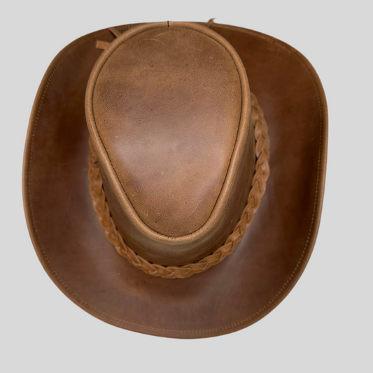 Cowhide Leather Handmade Western Outback Cowboy Hat, Maven, Chestnut Brown
