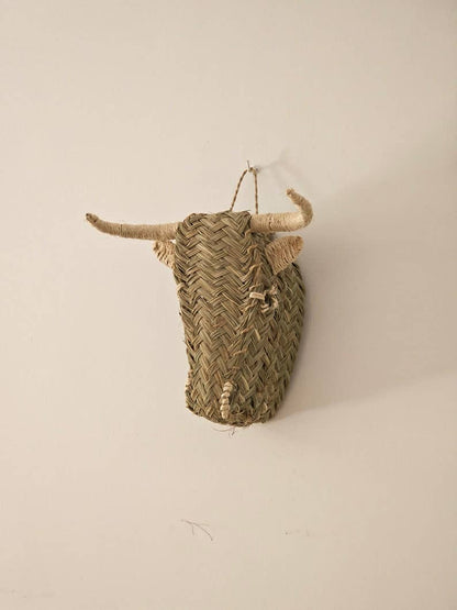 Straw Bull Head Wall Decor