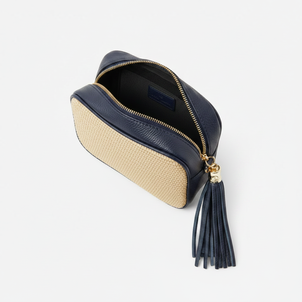 Éloise Raffia & Leather Tassel Camera Crossbody Bag by Clemés