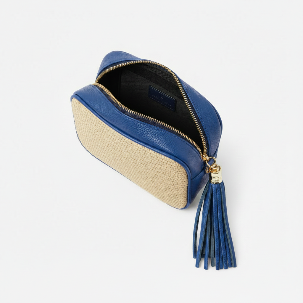 Éloise Raffia & Leather Tassel Camera Crossbody Bag by Clemés