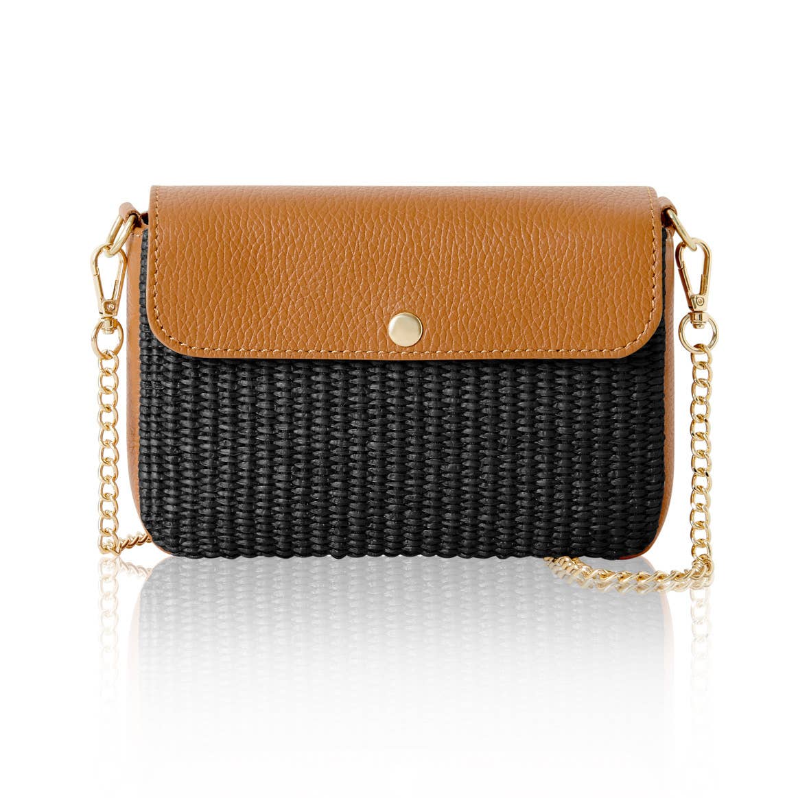 Élodie Raffia  & Leather Flap Crossbody Bag
